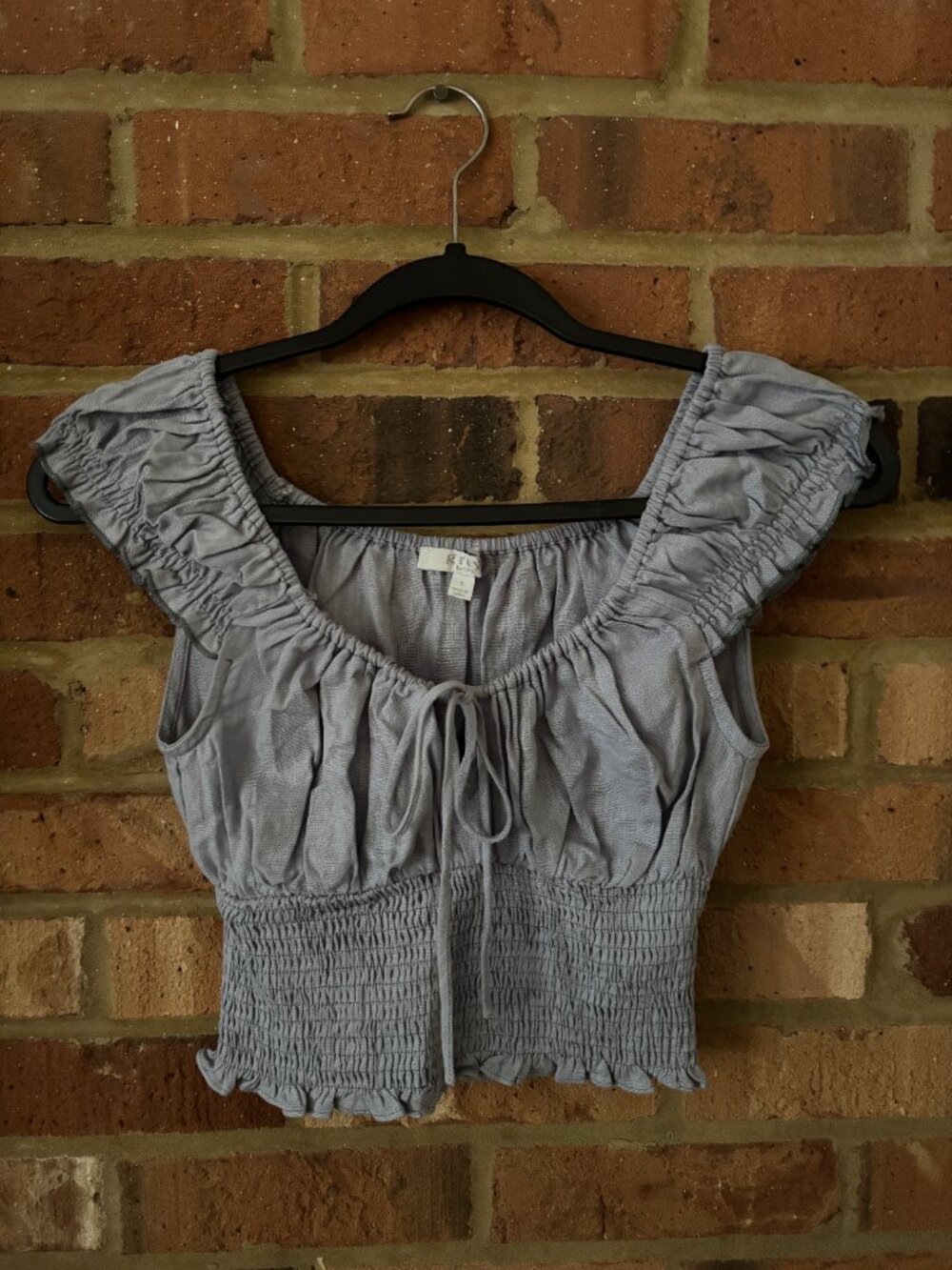 Grey Bandit Smocked Tie-Front Crop Blouse - Size S